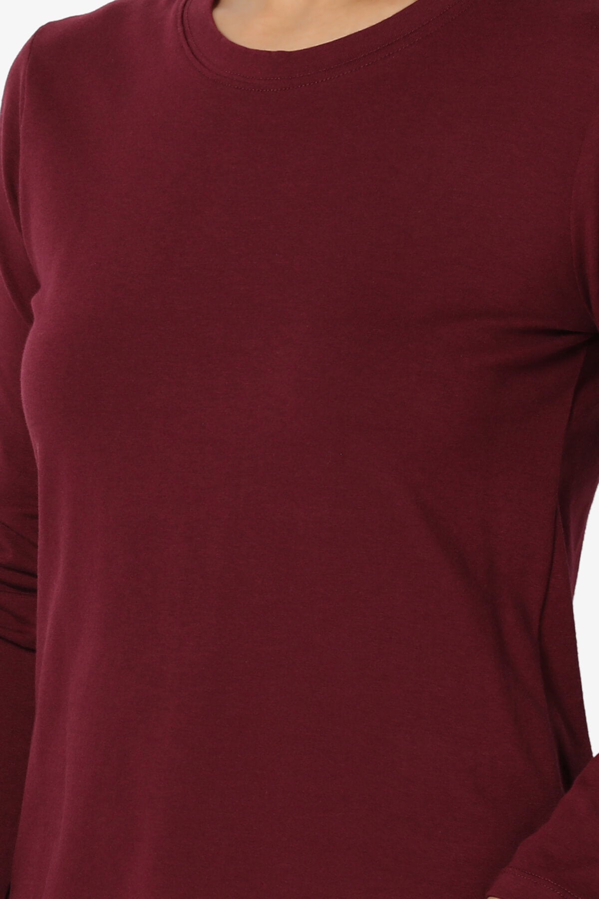 Lasso Cotton Crew Neck Long Sleeve T-Shirt DARK BURGUNDY_5