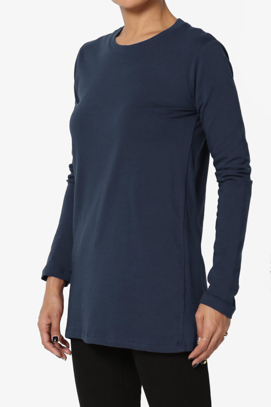 Lasso Cotton Crew Neck Long Sleeve T-Shirt NAVY_3