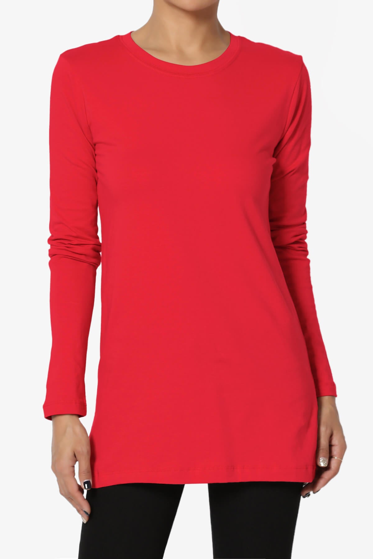 Lasso Cotton Crew Neck Long Sleeve T-Shirt RED_1