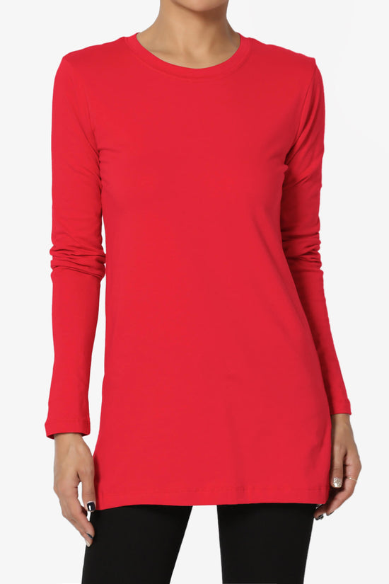 Lasso Cotton Crew Neck Long Sleeve T-Shirt RED_1