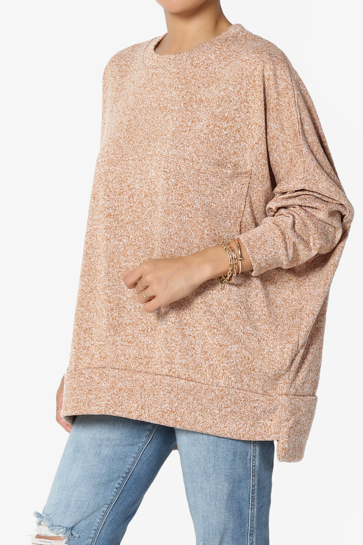 Forge Melange Knit Hi-Low Pocket Sweater PLUS