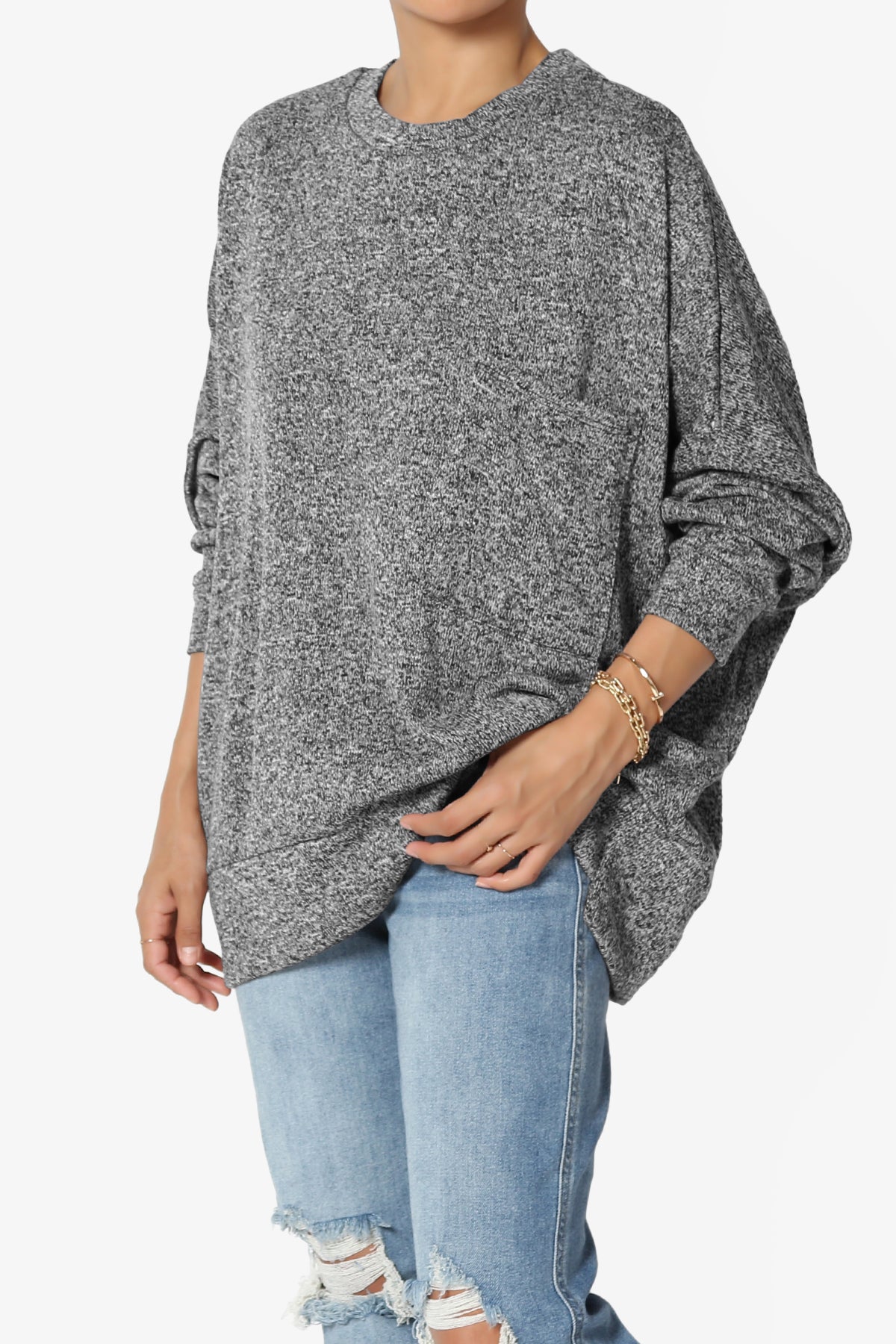 Forge Melange Knit Hi-Low Pocket Sweater PLUS