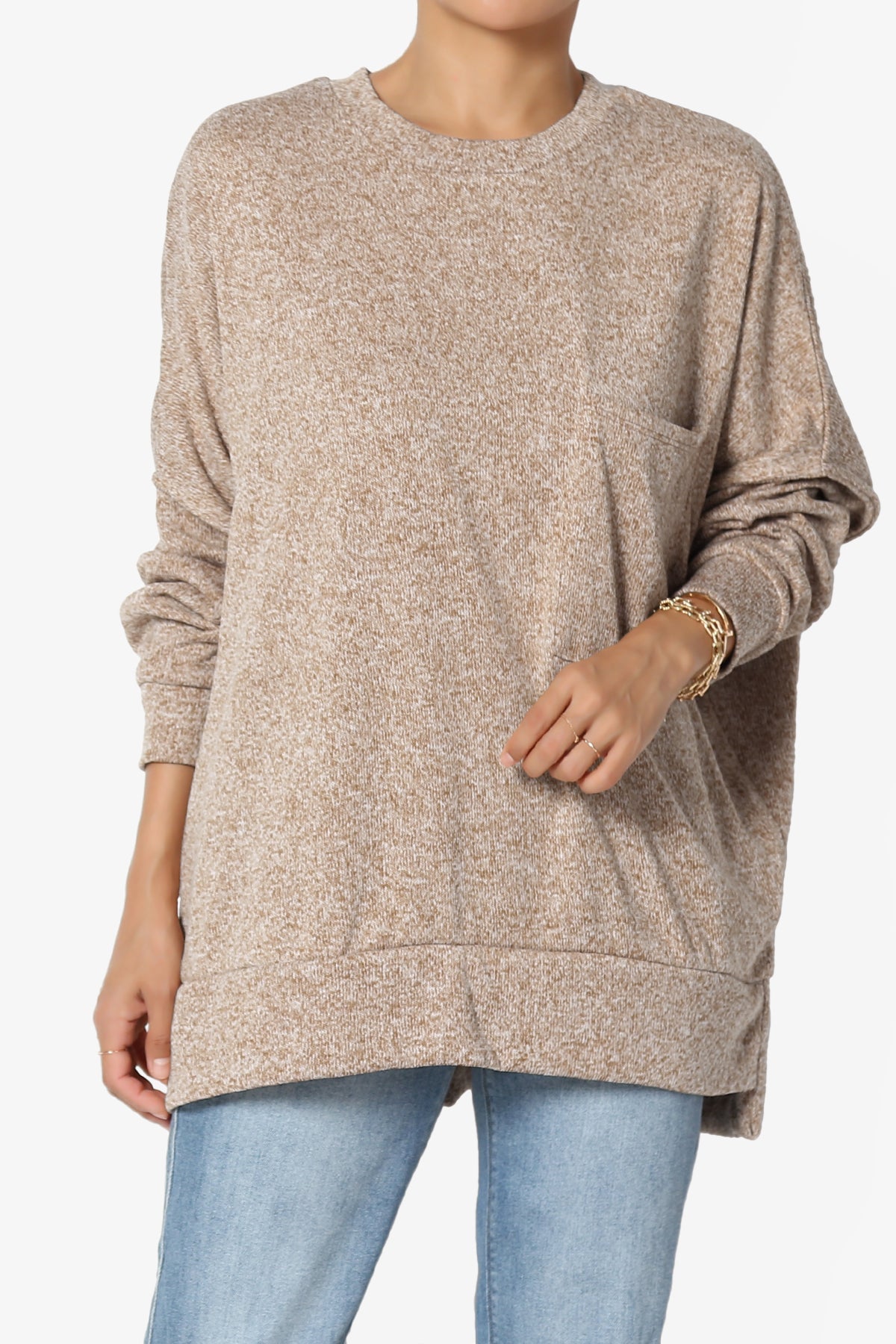 Forge Melange Knit Hi-Low Pocket Sweater PLUS