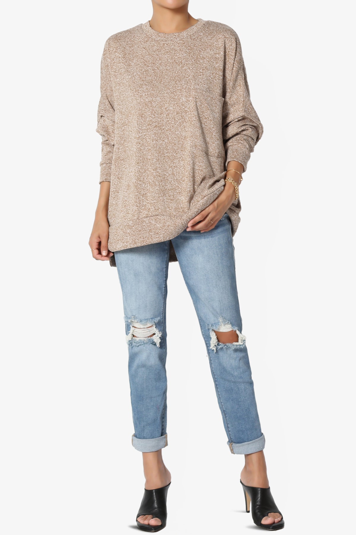 Forge Melange Knit Hi-Low Pocket Sweater PLUS