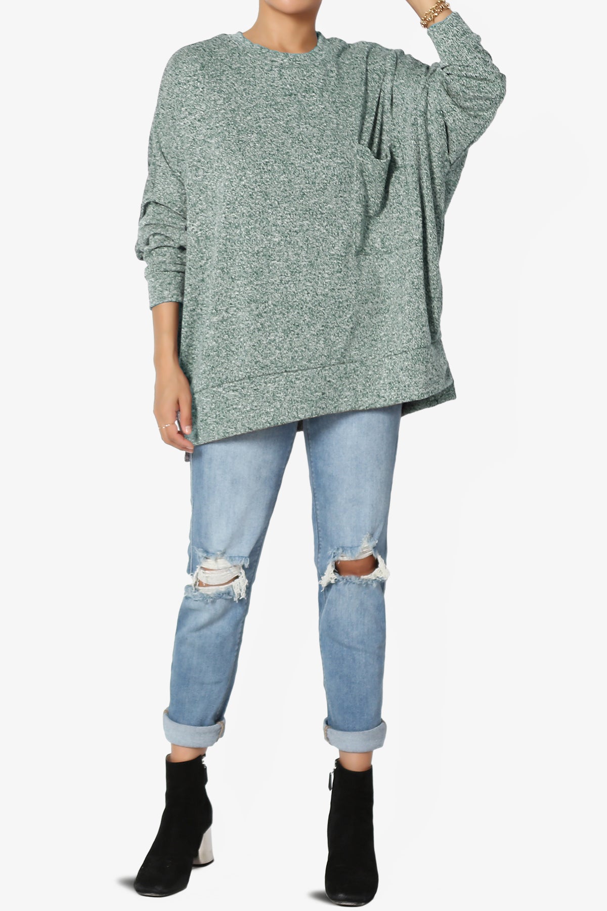 Forge Melange Knit Hi-Low Pocket Sweater PLUS