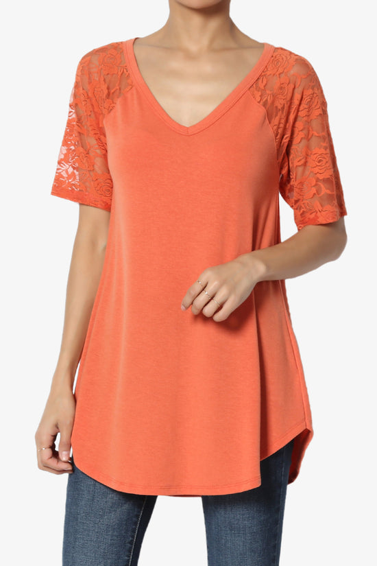 Helisa Lace Sleeve Jersey Top PLUS