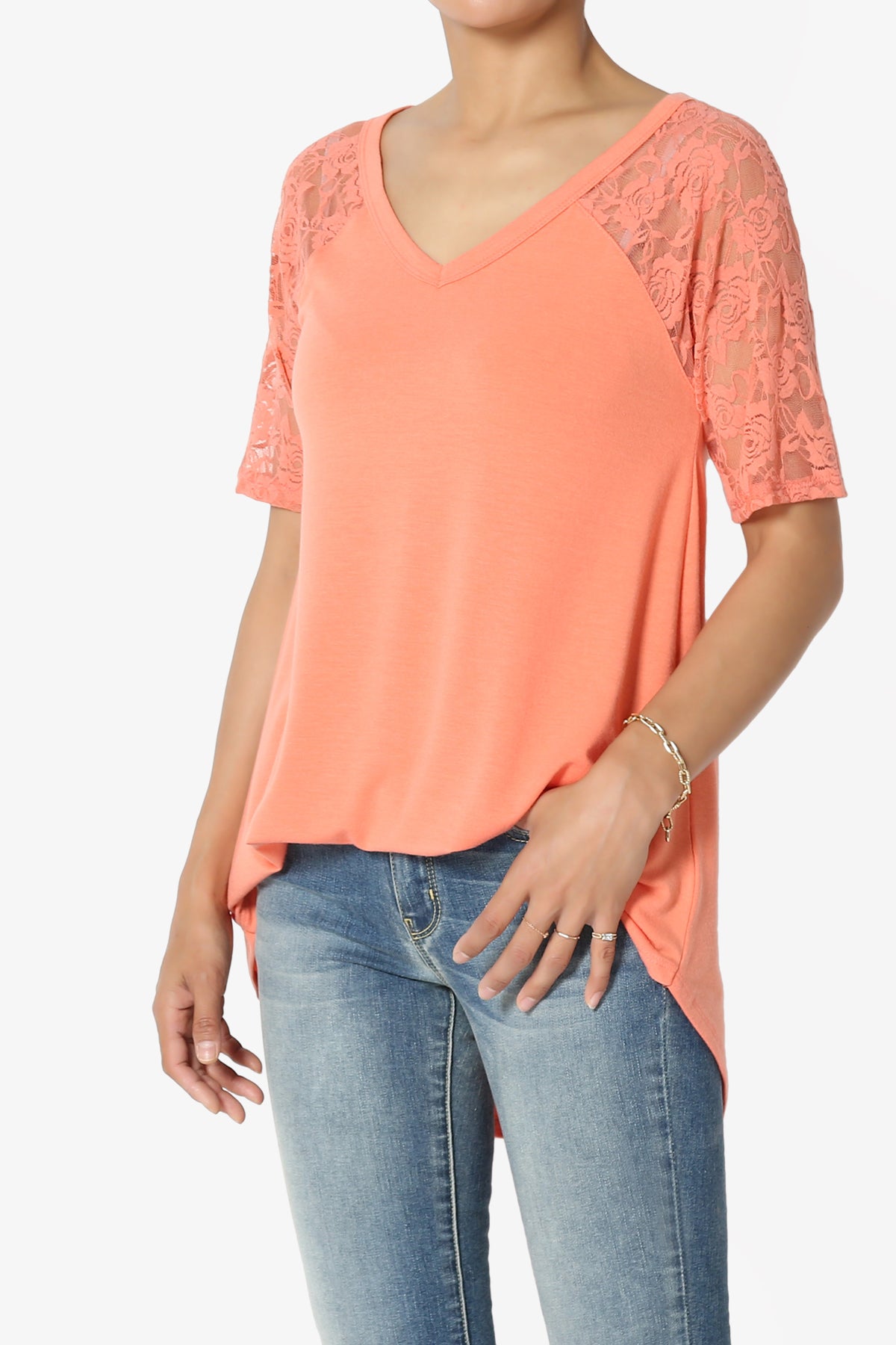 Helisa Lace Sleeve Jersey Top