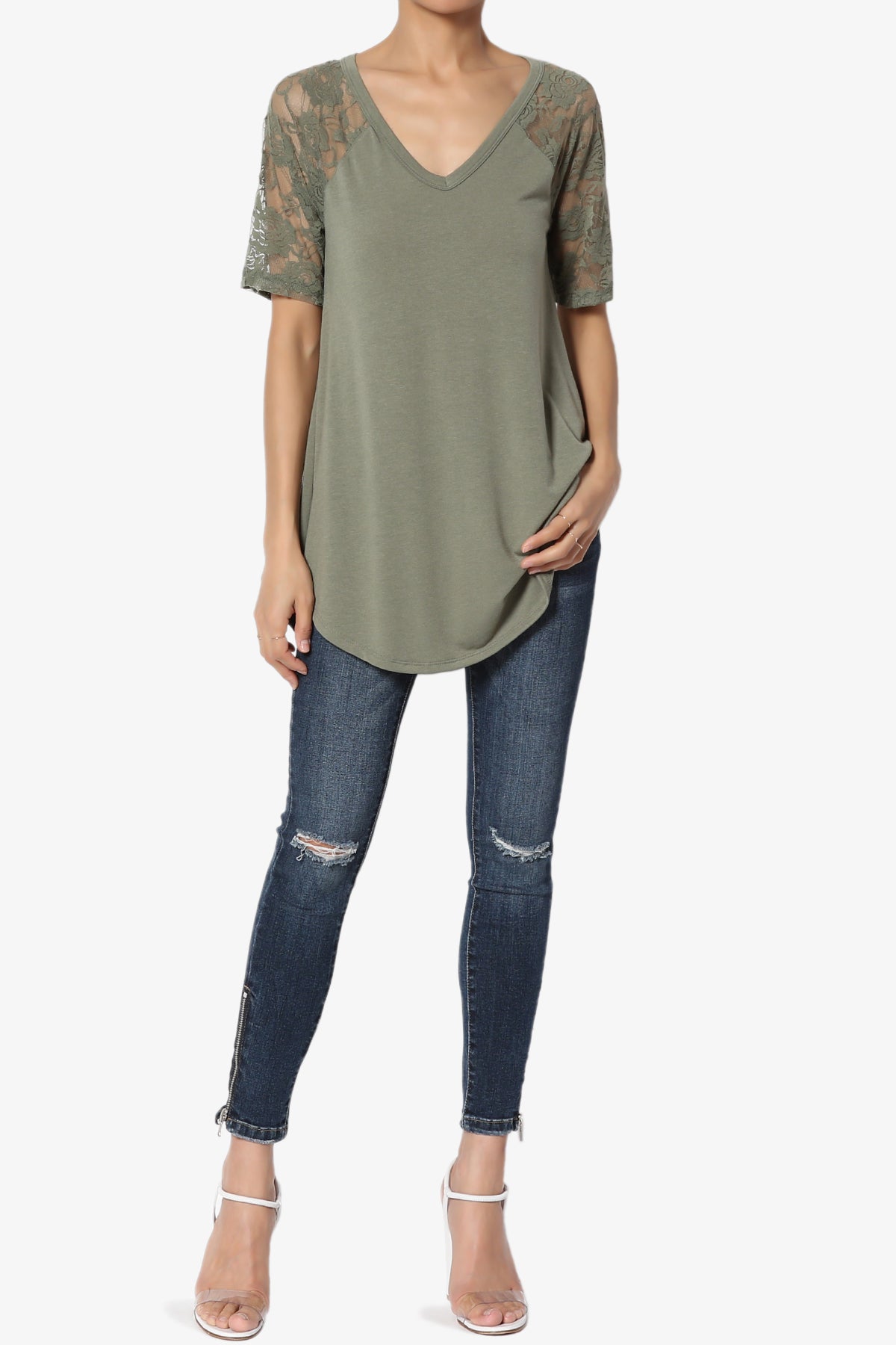 Helisa Lace Sleeve Jersey Top