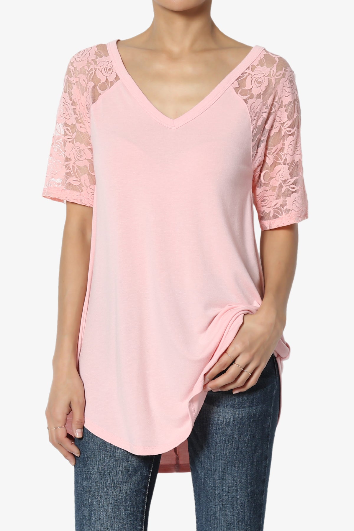 Helisa Lace Sleeve Jersey Top
