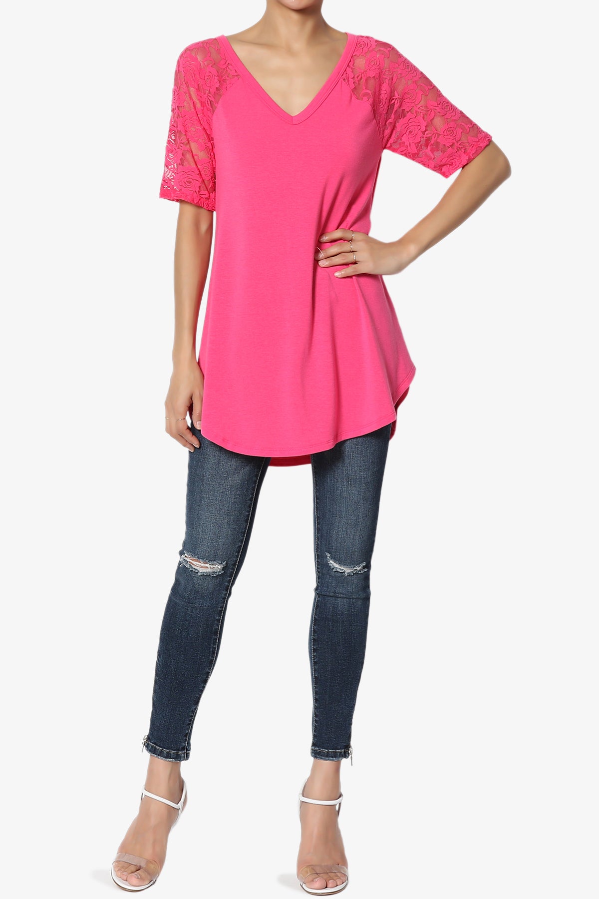 Helisa Lace Sleeve Jersey Top