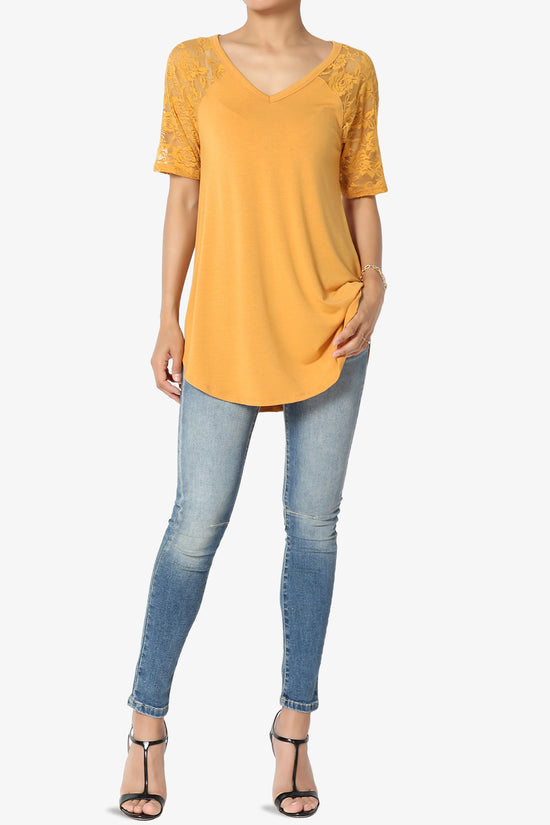 Helisa Lace Sleeve Jersey Top PLUS