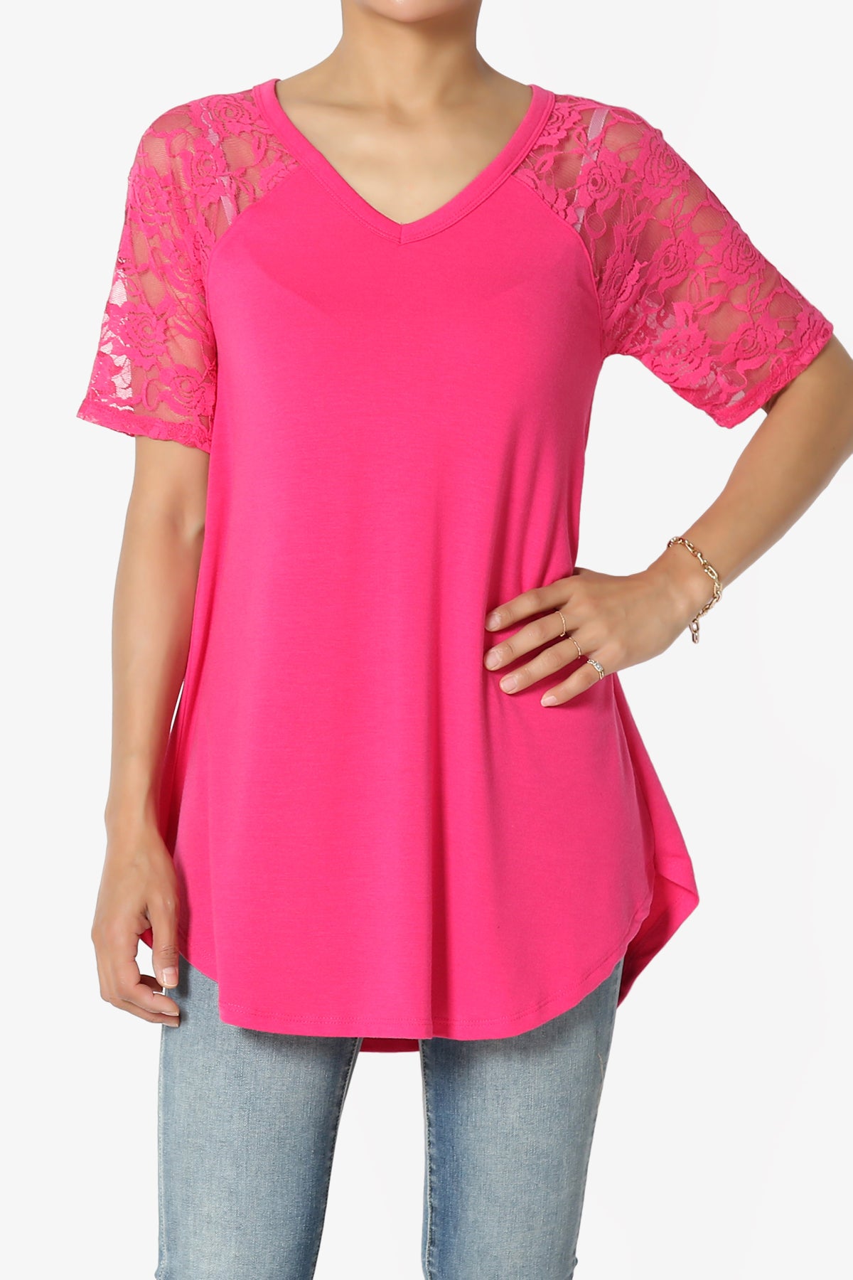 Helisa Lace Sleeve Jersey Top