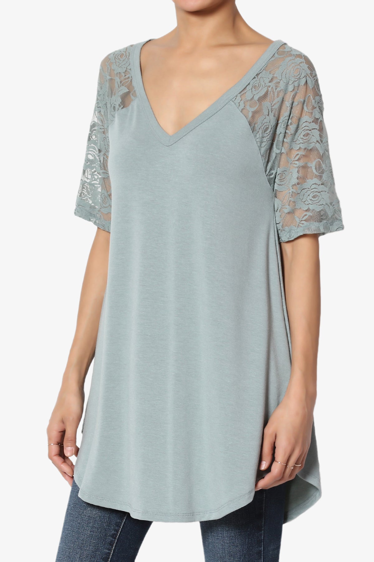 Helisa Lace Sleeve Jersey Top PLUS