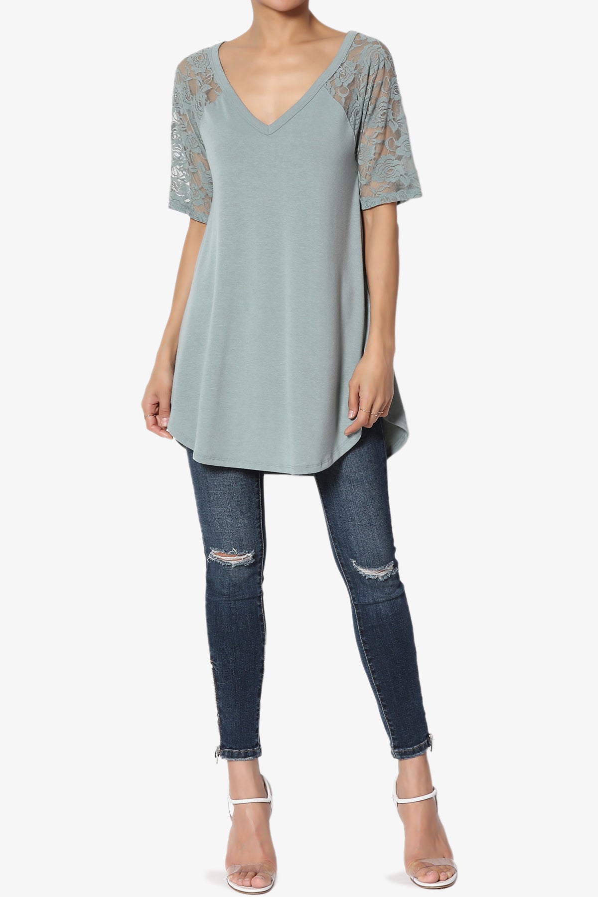 Helisa Lace Sleeve Jersey Top PLUS