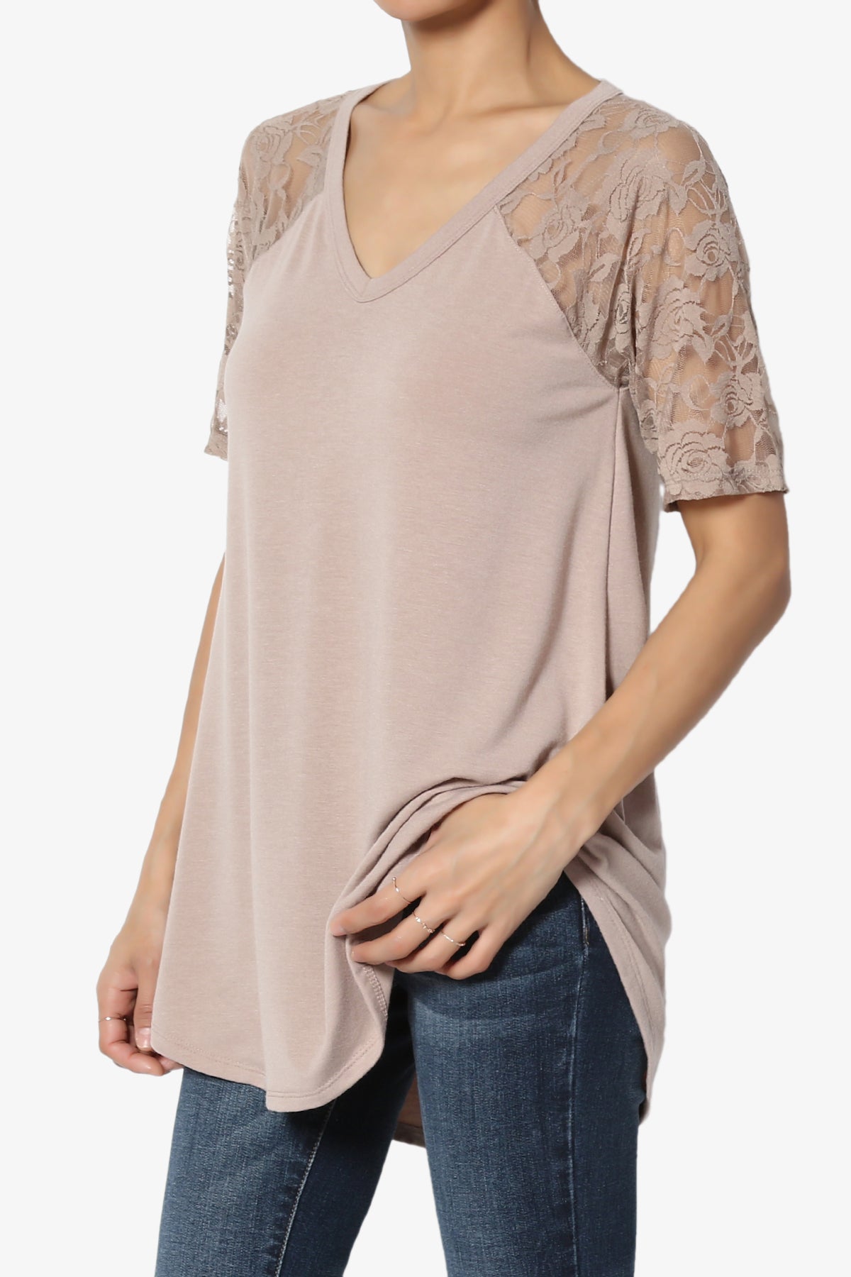 Helisa Lace Sleeve Jersey Top