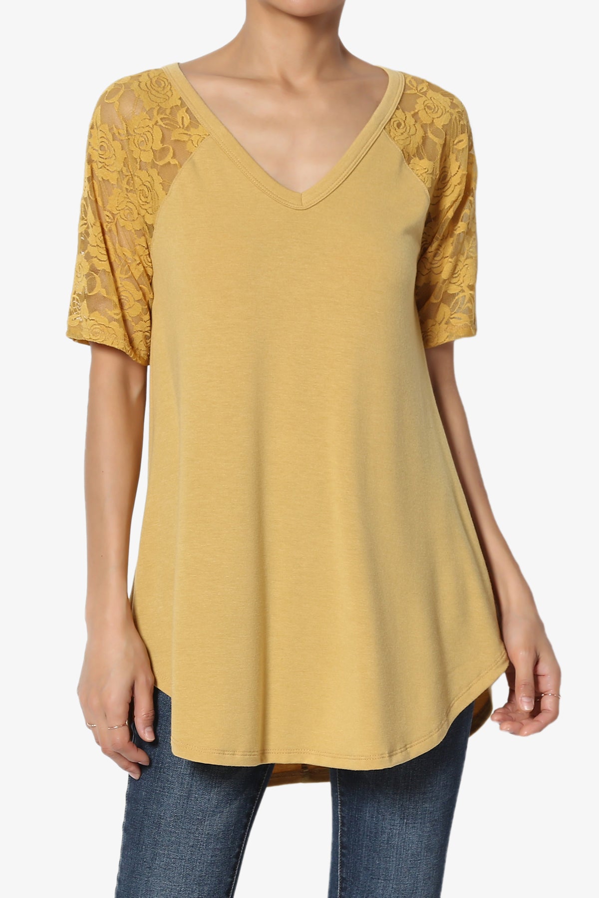 Helisa Lace Sleeve Jersey Top PLUS