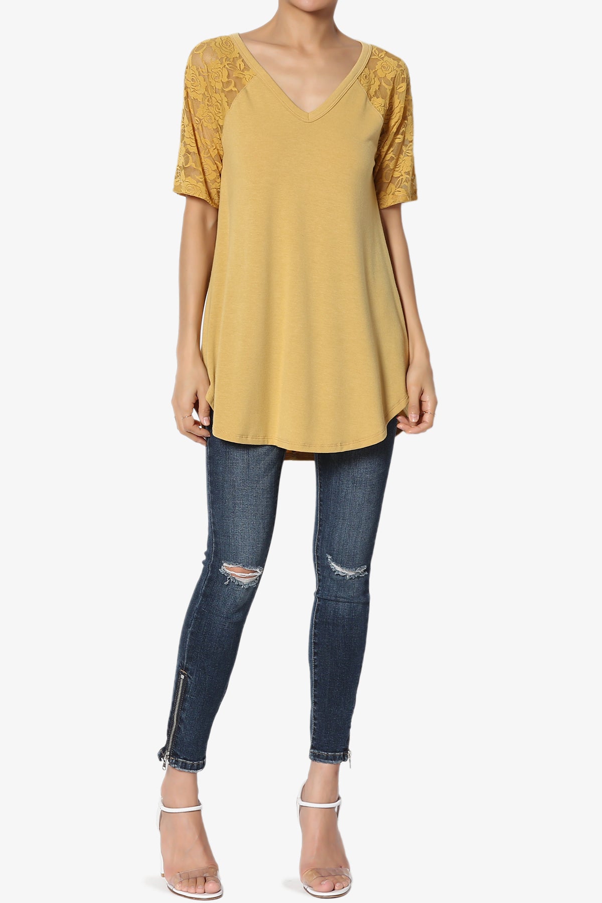 Helisa Lace Sleeve Jersey Top