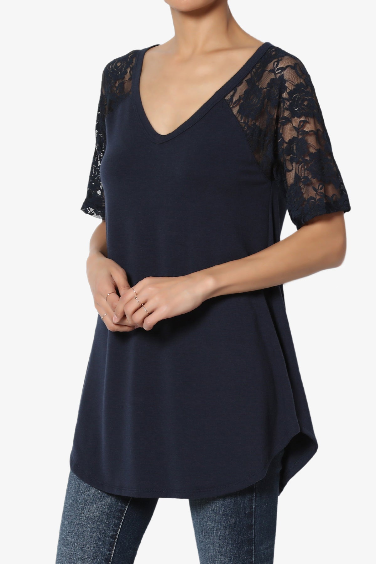 Helisa Lace Sleeve Jersey Top