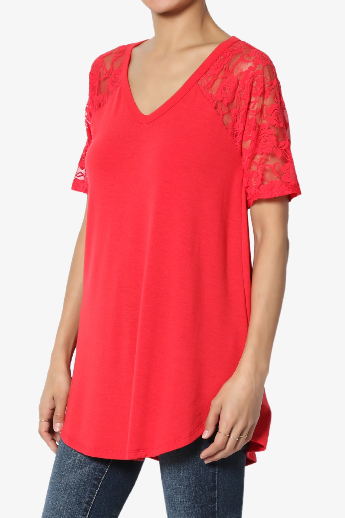 Helisa Lace Sleeve Jersey Top PLUS