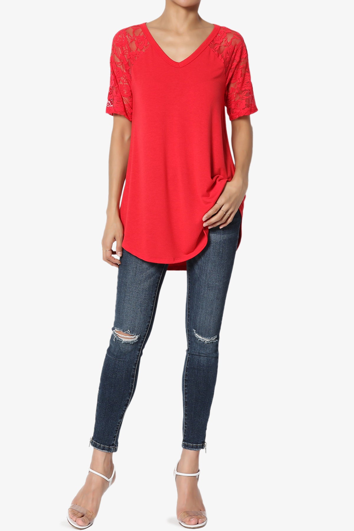 Helisa Lace Sleeve Jersey Top PLUS