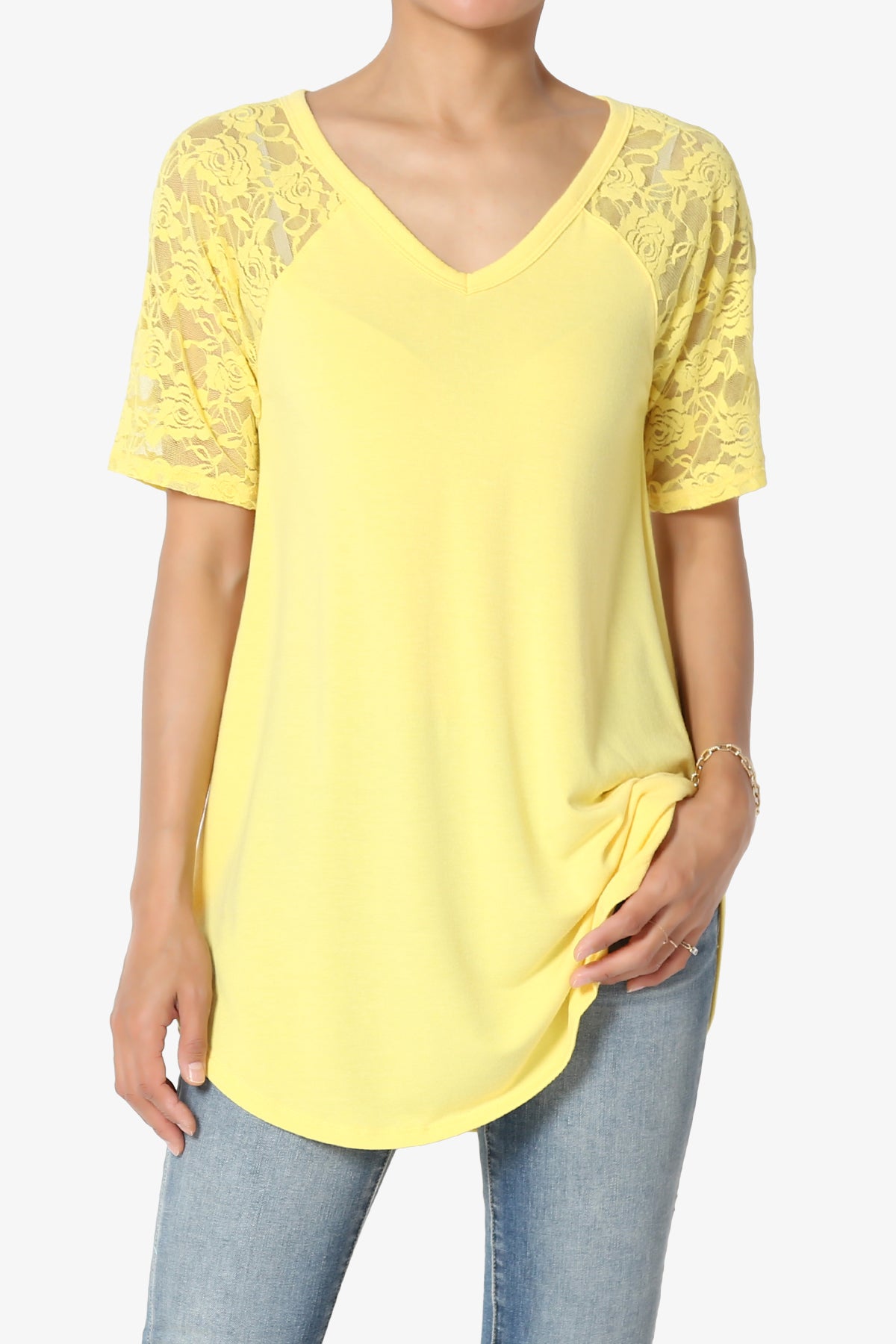 Helisa Lace Sleeve Jersey Top