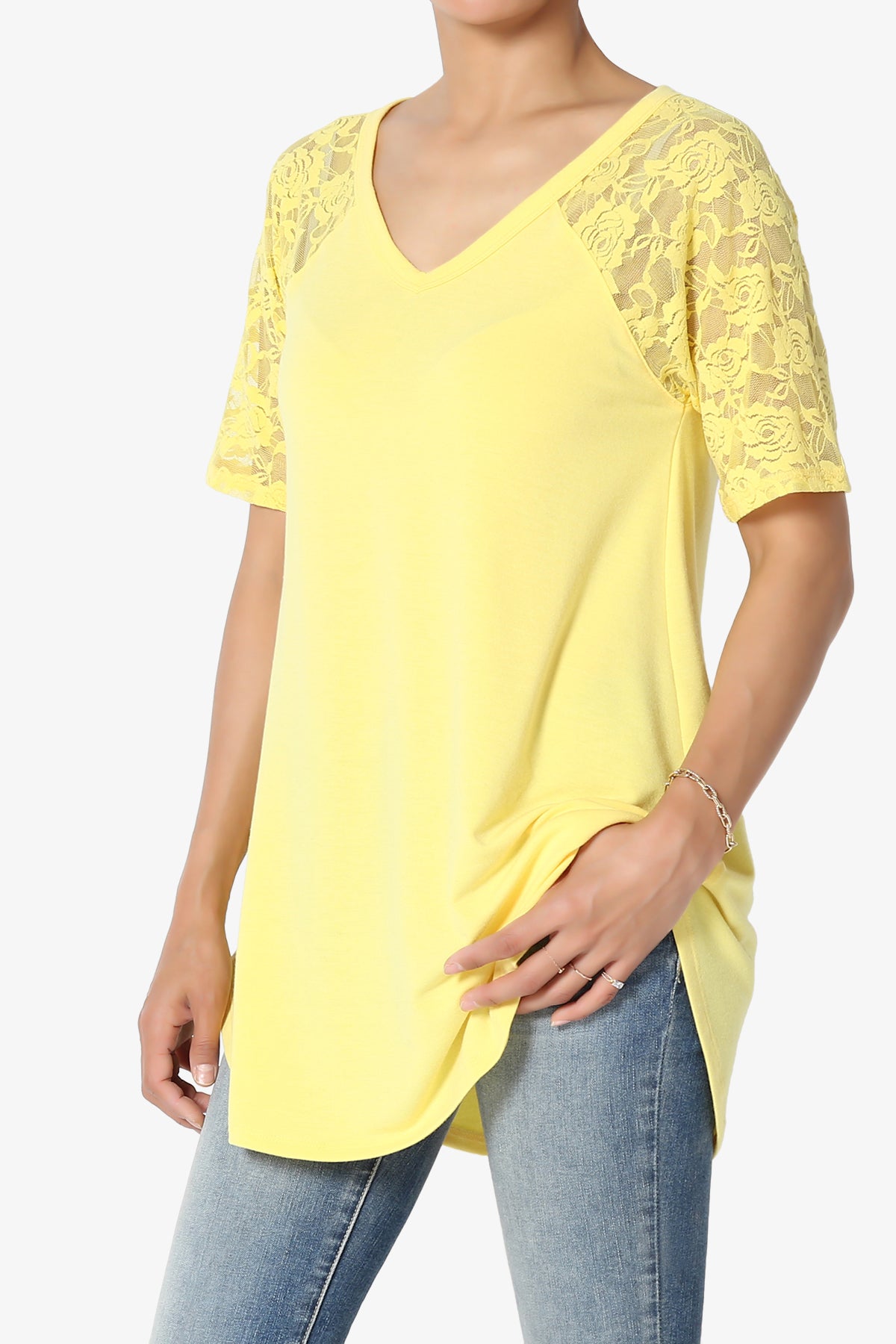 Helisa Lace Sleeve Jersey Top