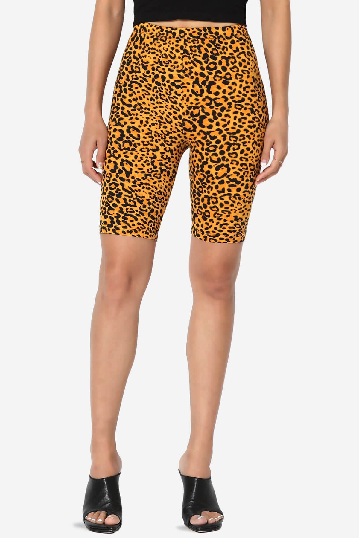 Michigan Cheetah Print Microfiber Bike Short Leggings GOLDEN MUSTARD_1