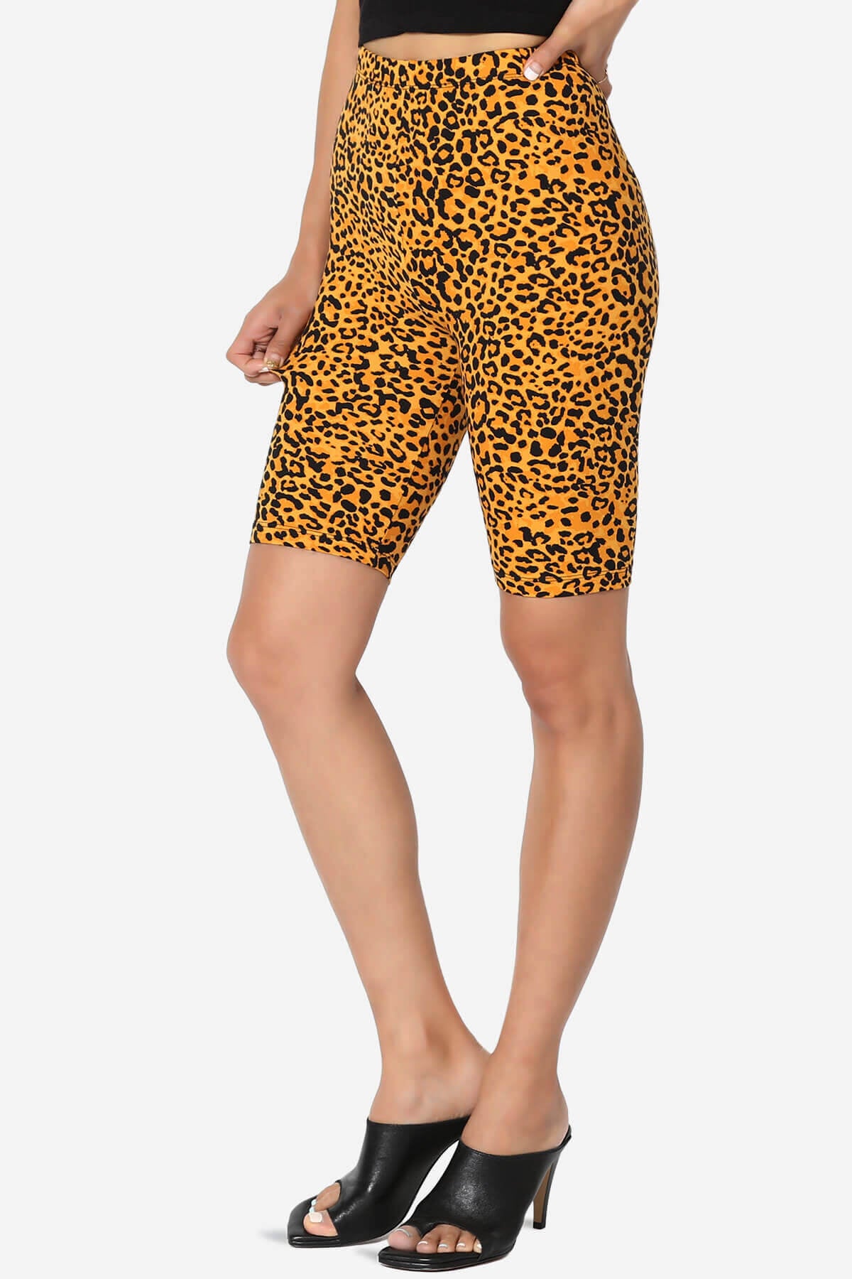 Michigan Cheetah Print Microfiber Bike Short Leggings GOLDEN MUSTARD_3