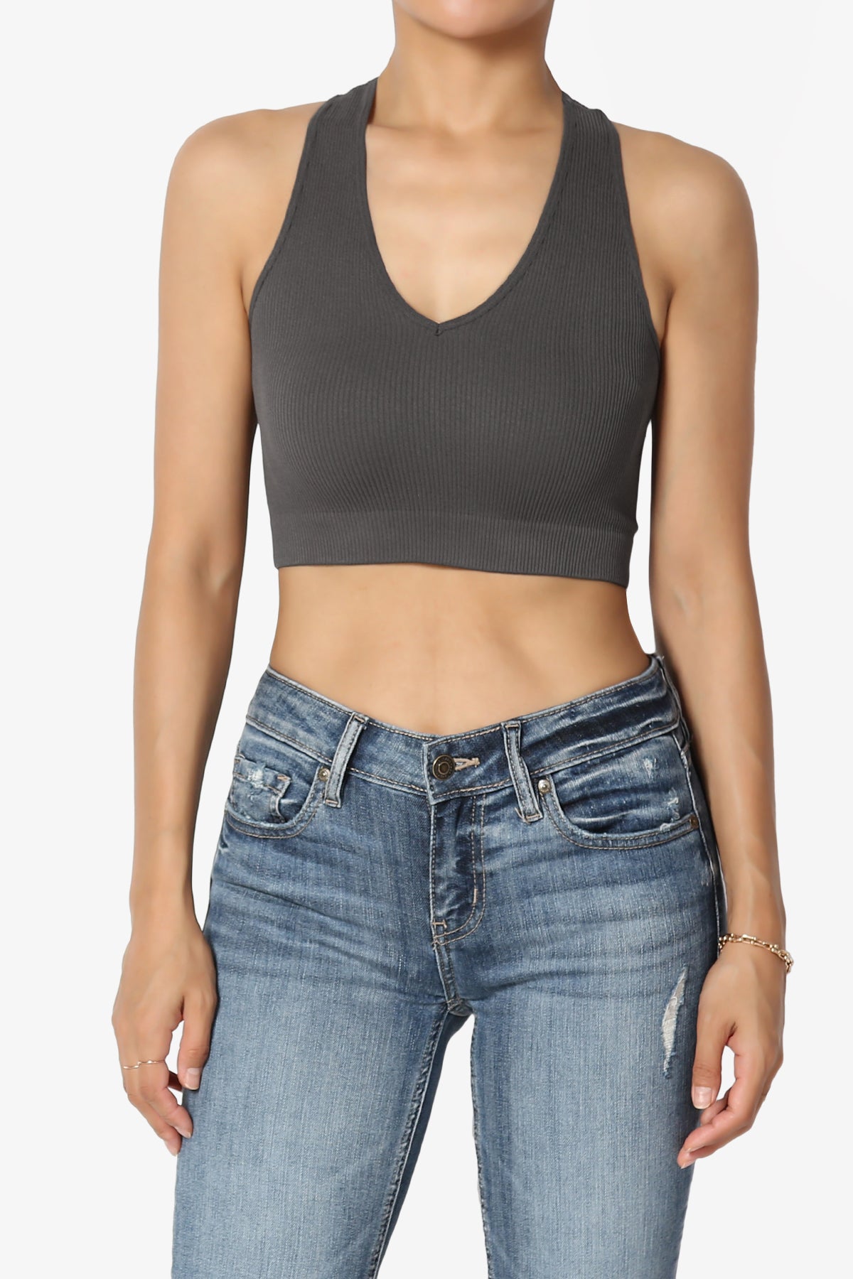 Daliyah Ribbed Seamless Halter Bra Top ASH GREY_1