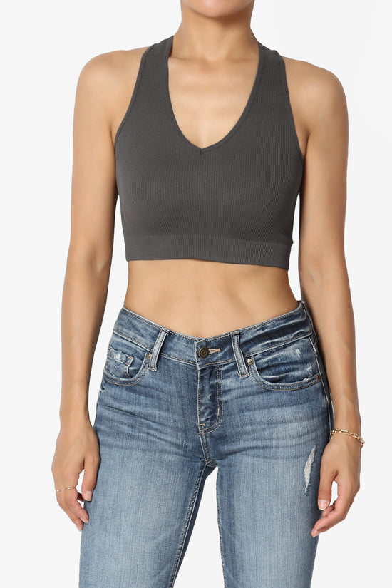 Daliyah Ribbed Seamless Halter Bra Top ASH GREY_1