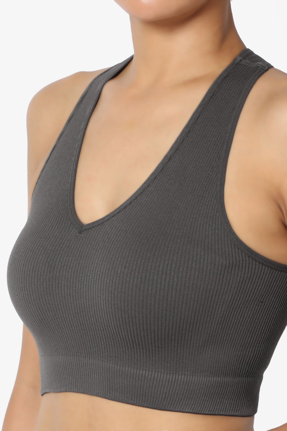 Daliyah Ribbed Seamless Halter Bra Top ASH GREY_5