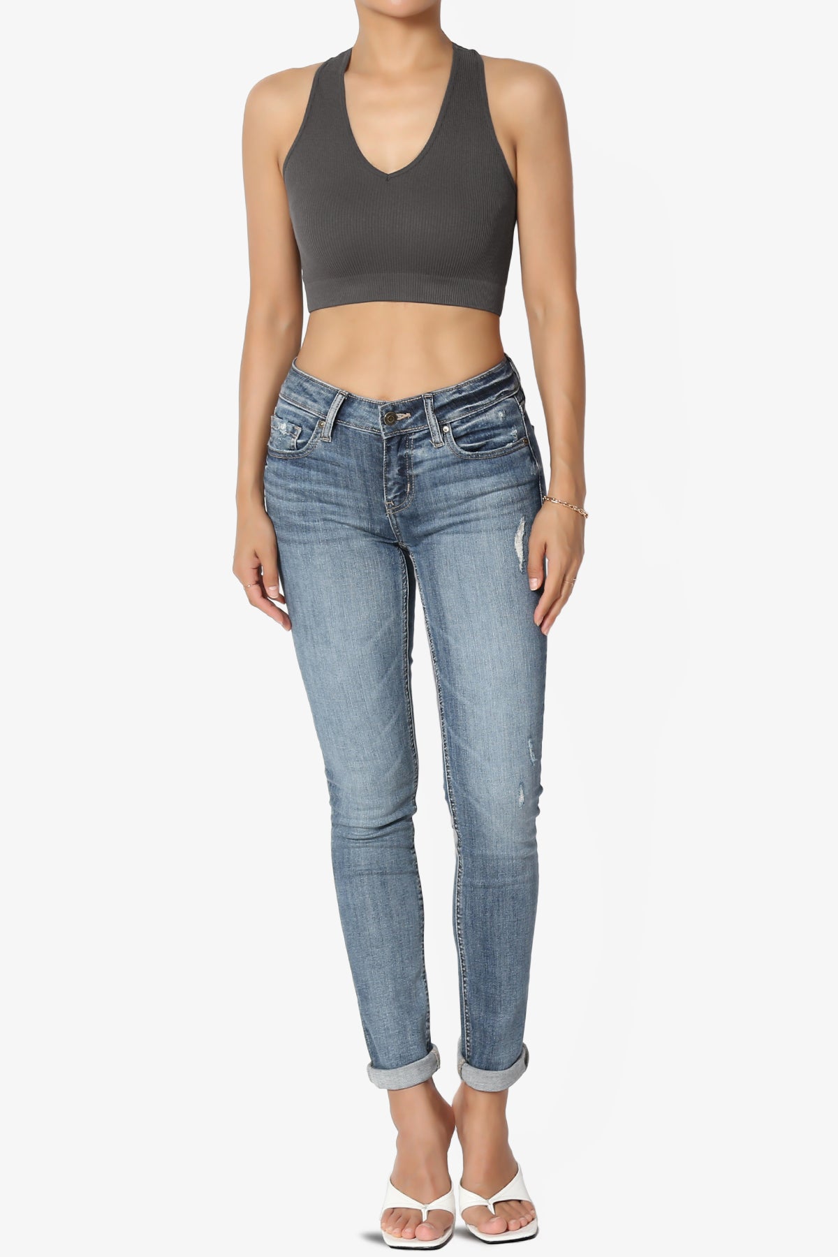 Daliyah Ribbed Seamless Halter Bra Top ASH GREY_6