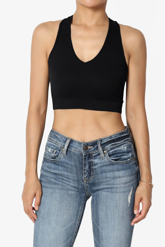 Daliyah Ribbed Seamless Halter Bra Top BLACK_1