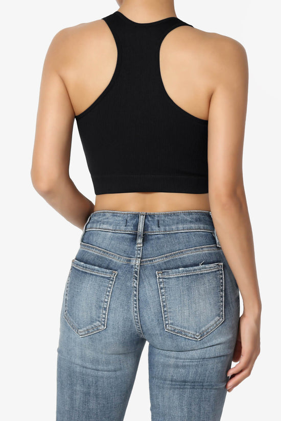 Daliyah Ribbed Seamless Halter Bra Top BLACK_2