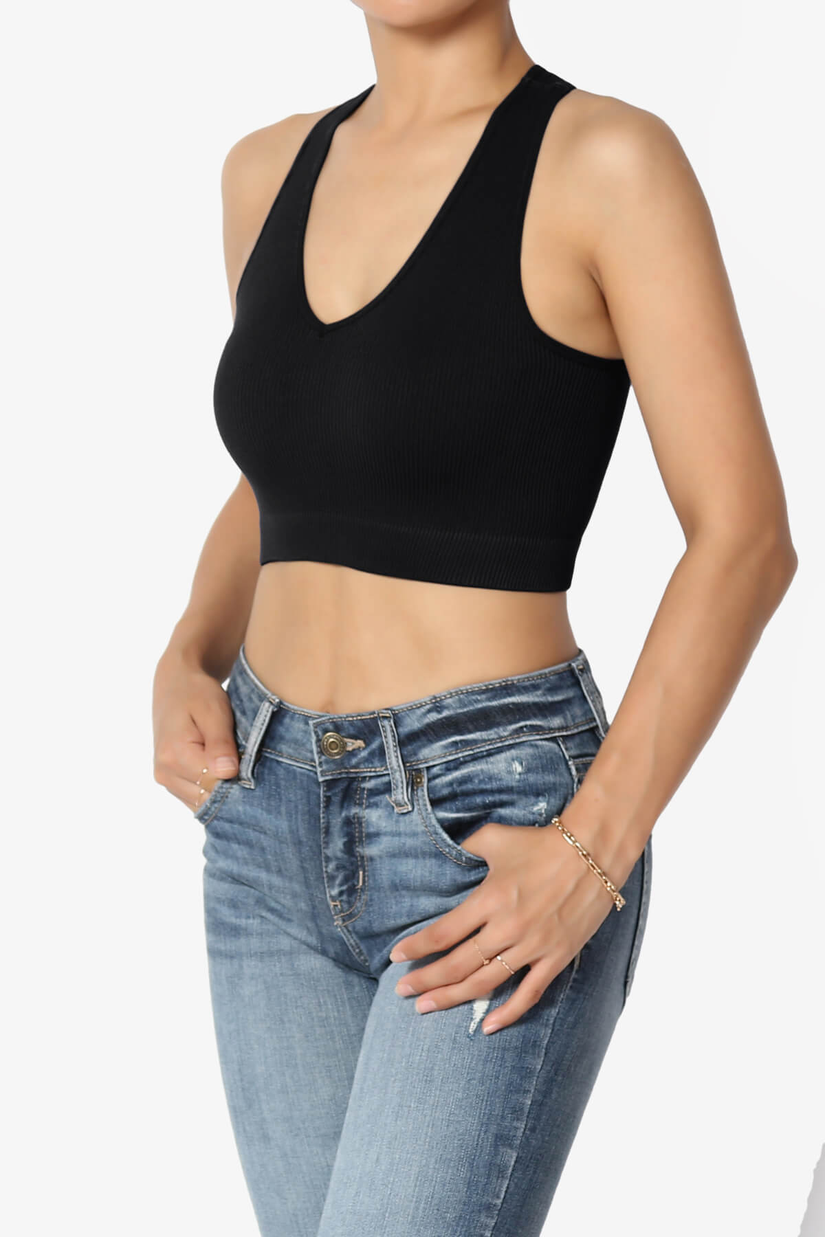 Daliyah Ribbed Seamless Halter Bra Top BLACK_3