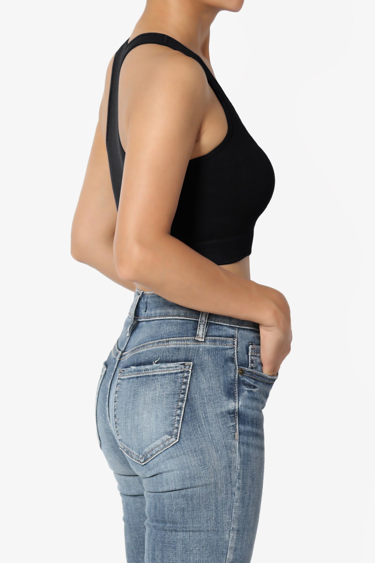 Daliyah Ribbed Seamless Halter Bra Top BLACK_4