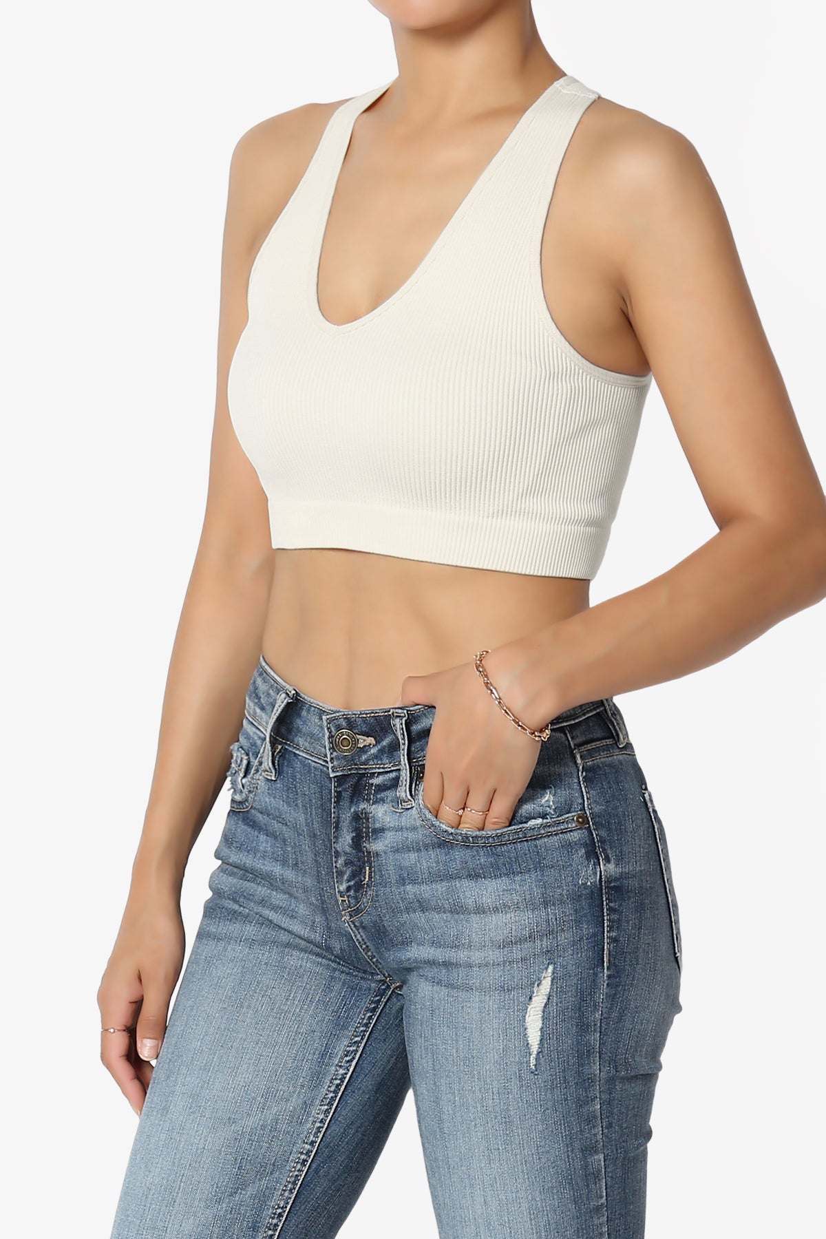 Daliyah Ribbed Seamless Halter Bra Top BONE_3