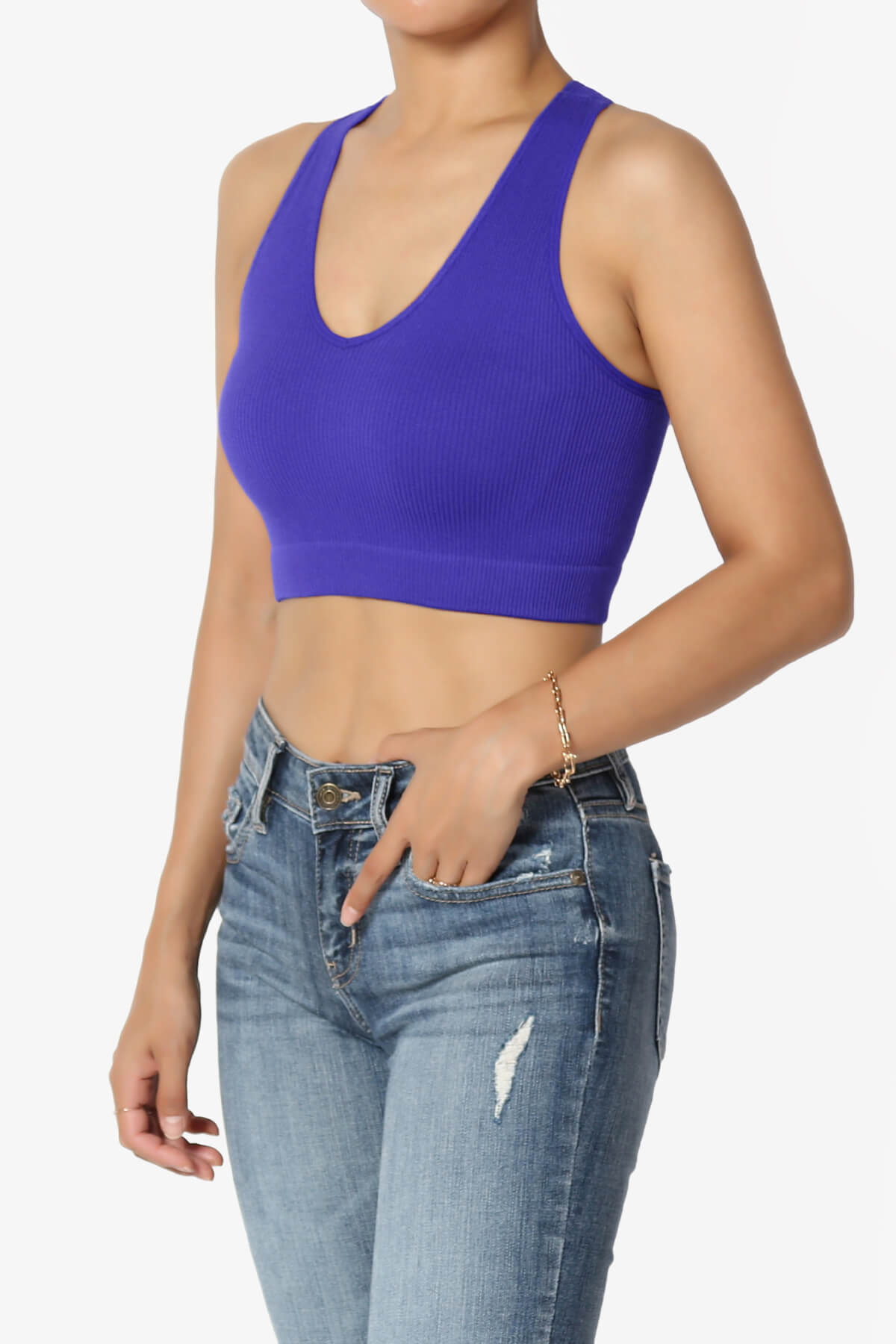Daliyah Ribbed Seamless Halter Bra Top BRIGHT BLUE_3