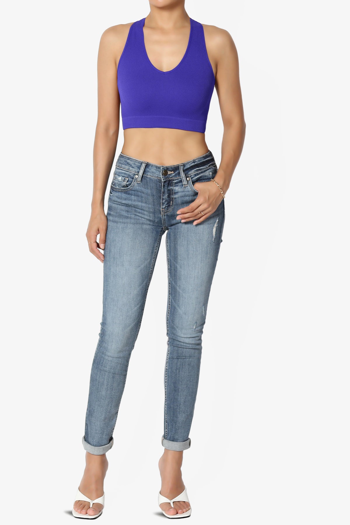 Daliyah Ribbed Seamless Halter Bra Top BRIGHT BLUE_6