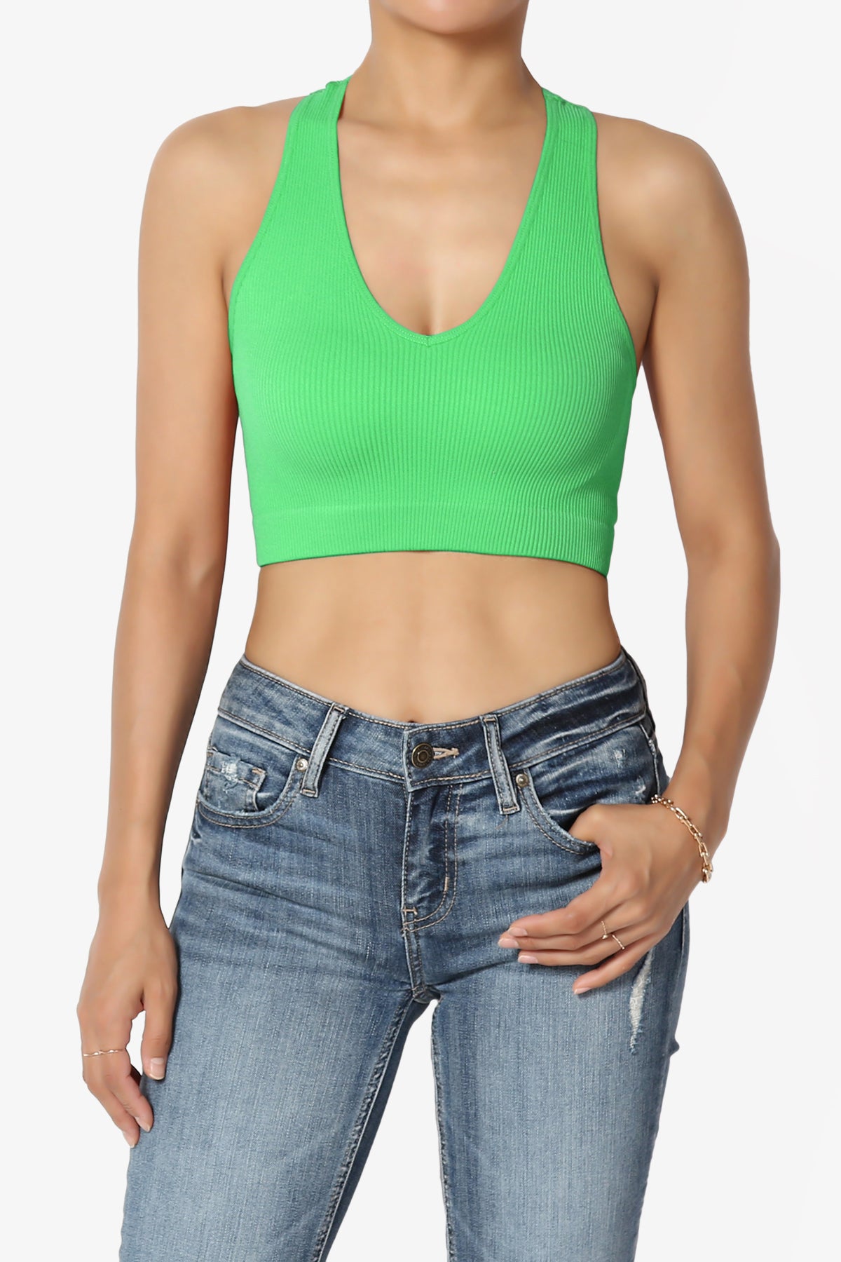 Daliyah Ribbed Seamless Halter Bra Top BRIGHT GREEN_1