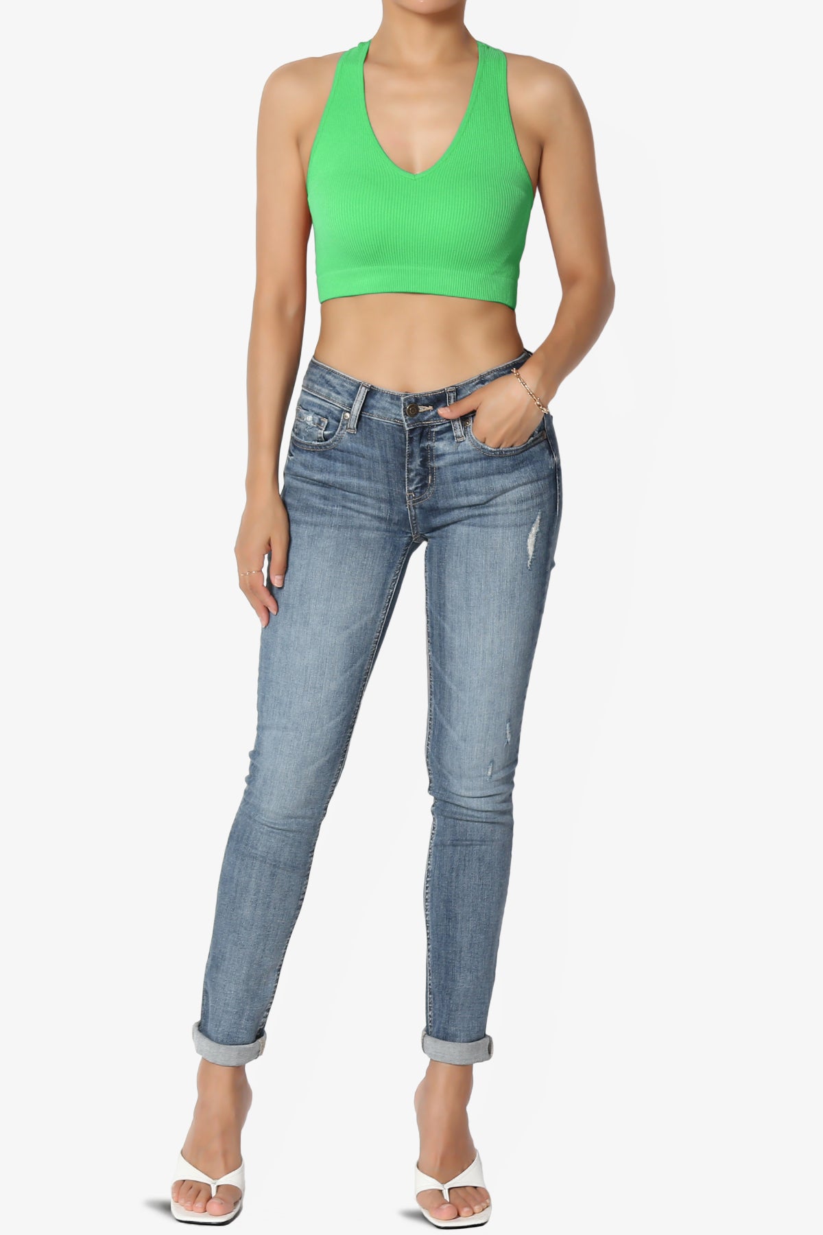 Daliyah Ribbed Seamless Halter Bra Top BRIGHT GREEN_6