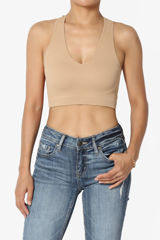 Daliyah Ribbed Seamless Halter Bra Top CAMEL_1