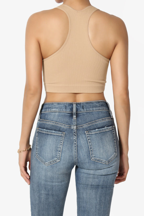 Daliyah Ribbed Seamless Halter Bra Top CAMEL_2