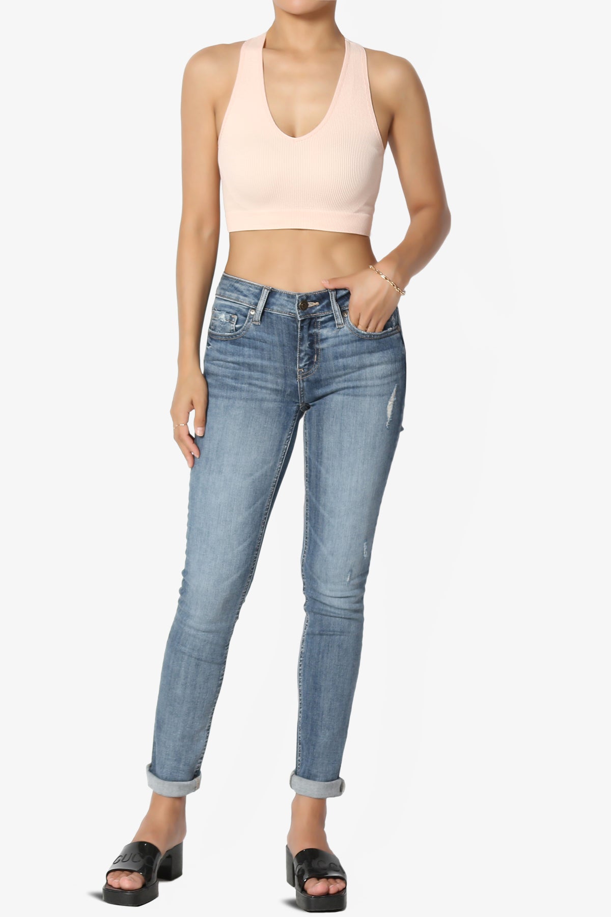 Daliyah Ribbed Seamless Halter Bra Top CREAM PINK_6