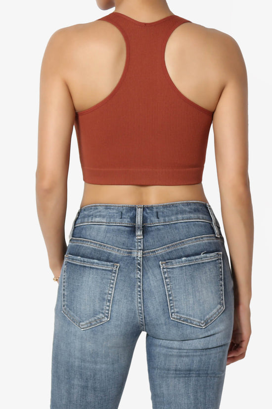 Daliyah Ribbed Seamless Halter Bra Top DARK RUST_2