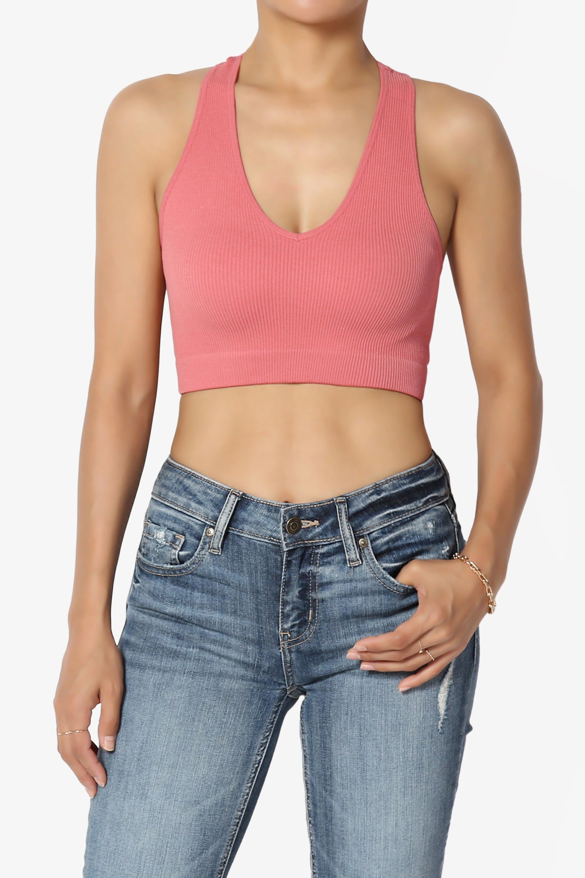 Daliyah Ribbed Seamless Halter Bra Top DESERT ROSE_1