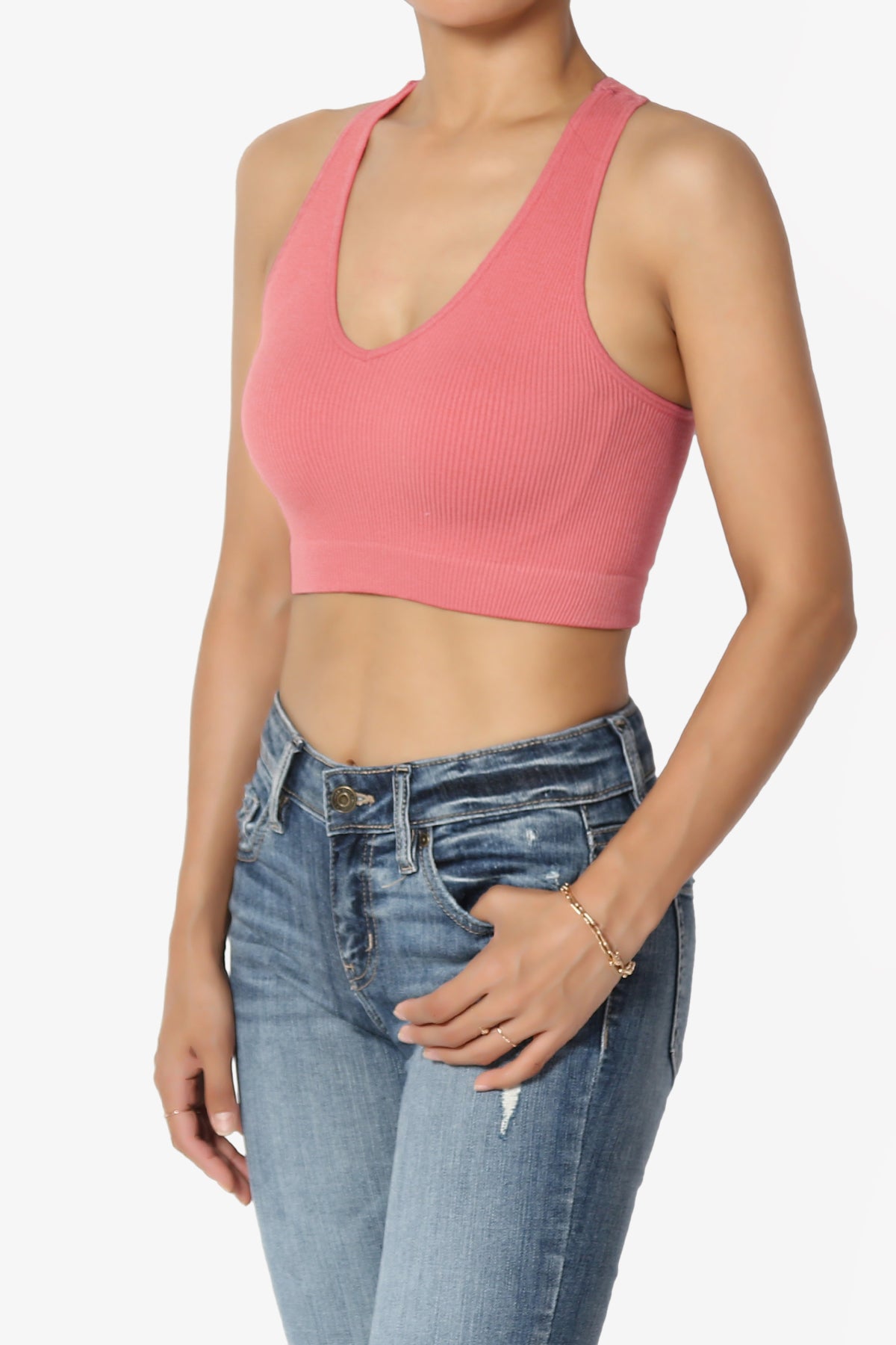 Daliyah Ribbed Seamless Halter Bra Top DESERT ROSE_3
