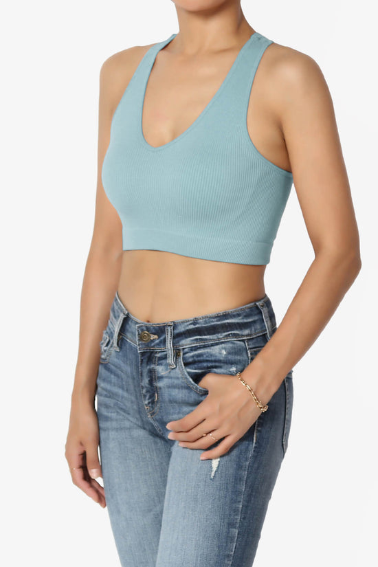 Daliyah Ribbed Seamless Halter Bra Top DUSTY BLUE_3