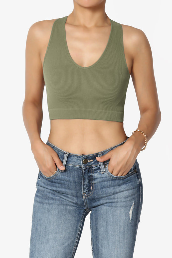 Daliyah Ribbed Seamless Halter Bra Top DUSTY OLIVE_1