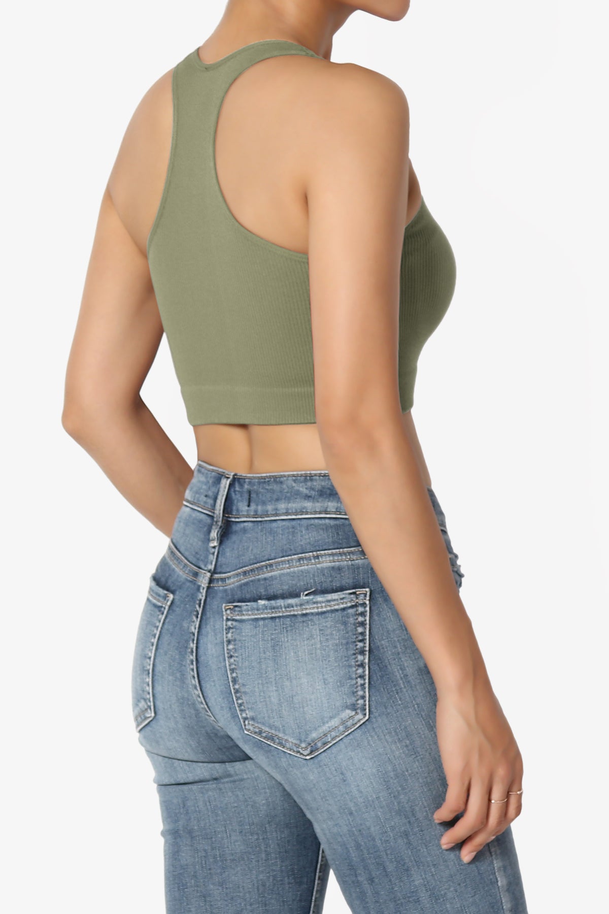 Daliyah Ribbed Seamless Halter Bra Top DUSTY OLIVE_4